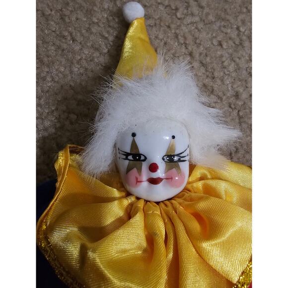 Vintage Artmark Porcelain Clown Dolls - Harlequin Satin Costume-Set of 2 - Picture 13 of 16